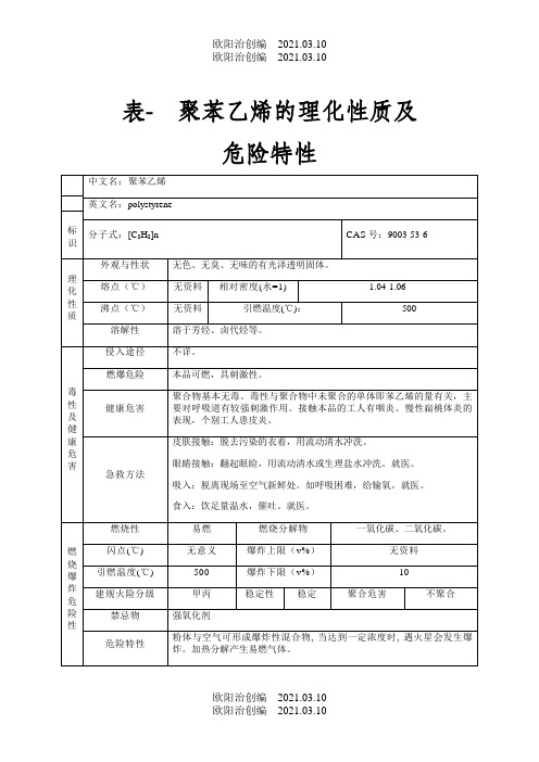 表聚苯乙烯的理化性质及危险特性docx之欧阳治创编