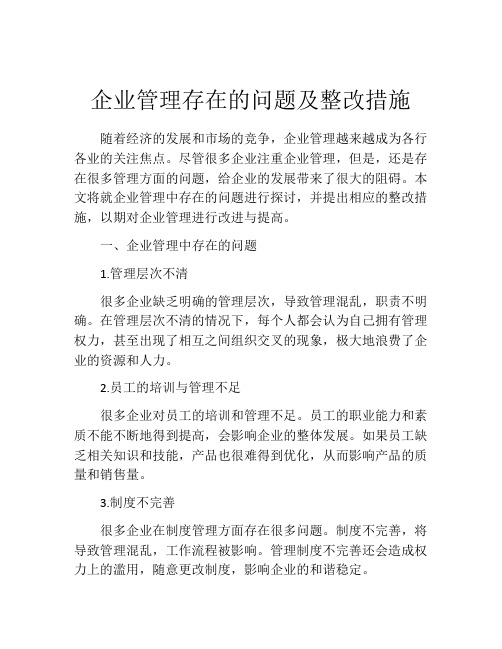 企业管理存在的问题及整改措施