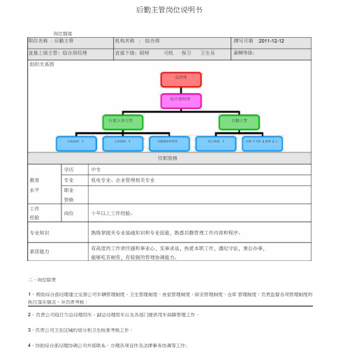 后勤主管岗位职责、绩效考核