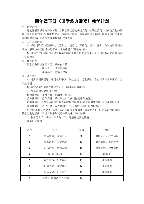 四年级下册《国学经典诵读》教学计划