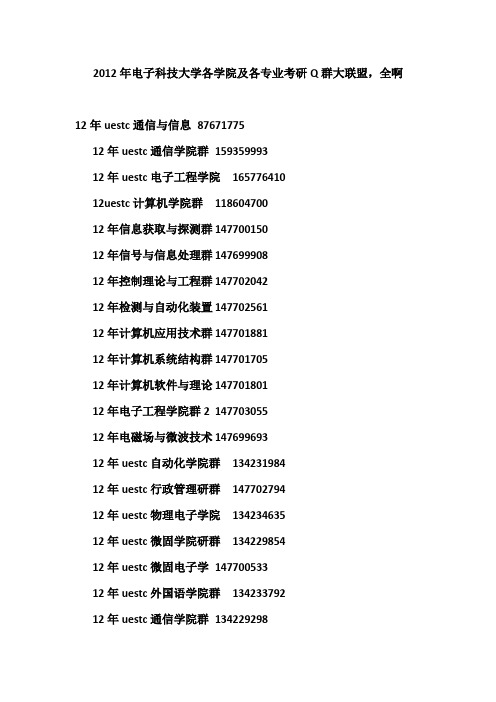 2012年电子科技大学各学院及各专业考研Q群大联盟,全啊