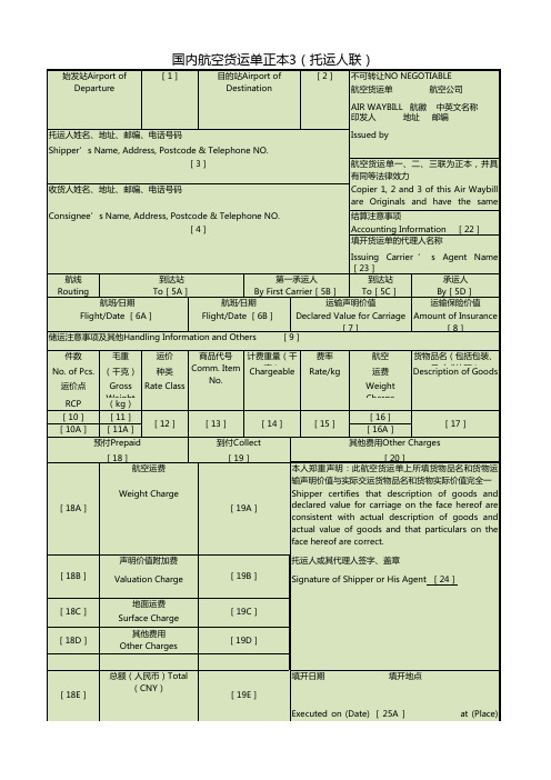 航空国内货运单样本