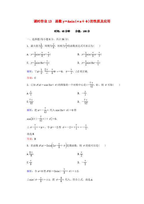 高中数学 1.5.2函数y=Asin(ωx+φ)的性质及应用课时作