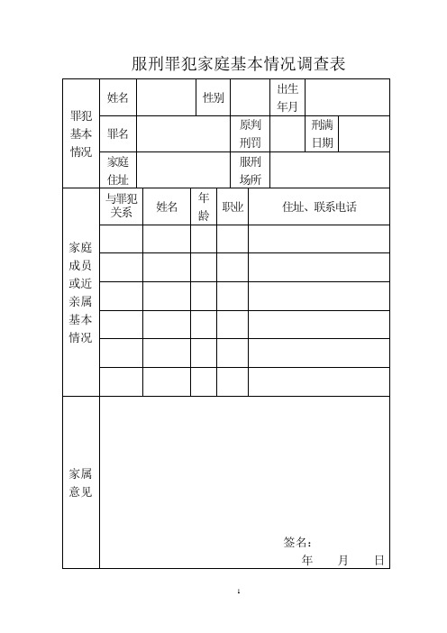 监狱拟提请罪犯假释服刑罪犯家庭基本情况调查表