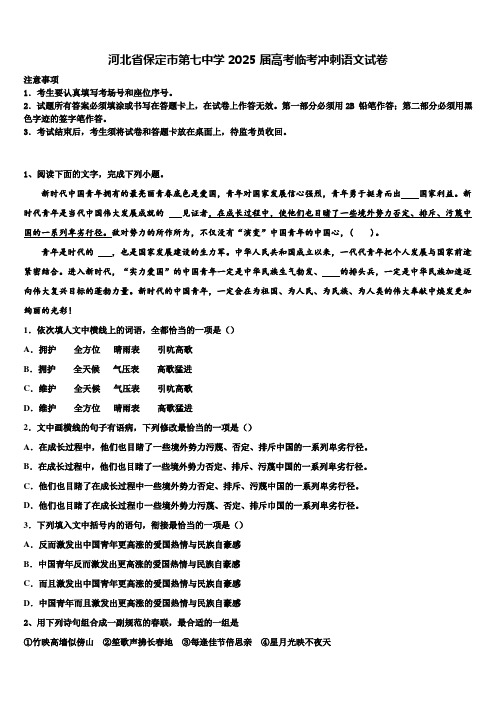 河北省保定市第七中学2025届高考临考冲刺语文试卷含解析