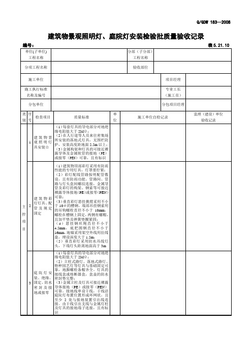 5.21.10 建筑物景观照明灯、庭院灯安装检验批质量验收记录