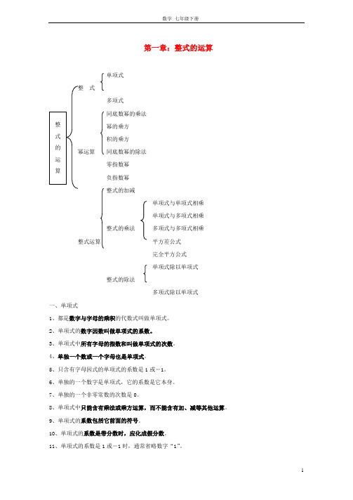 七年级数学下册全部知识点归纳(含概念、公式、实用)