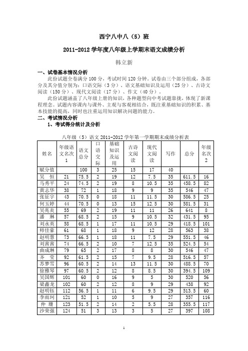 八年级语文成绩分析