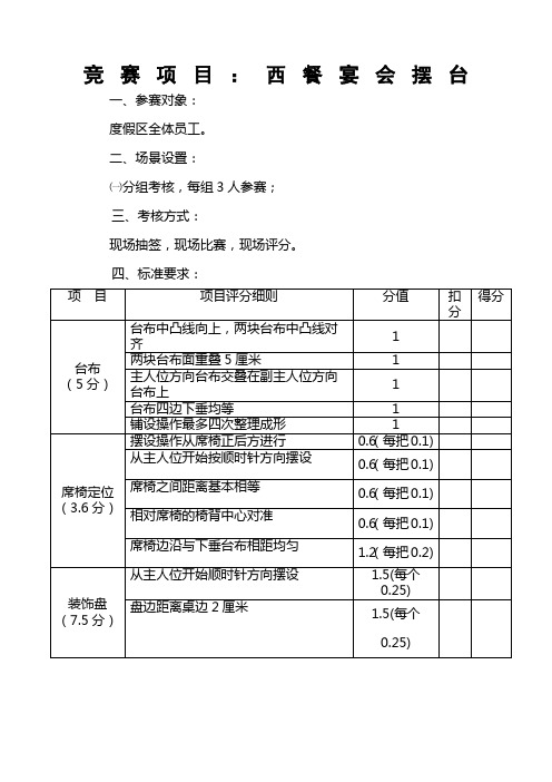 餐饮服务技能大赛西餐摆台规则和评分标准