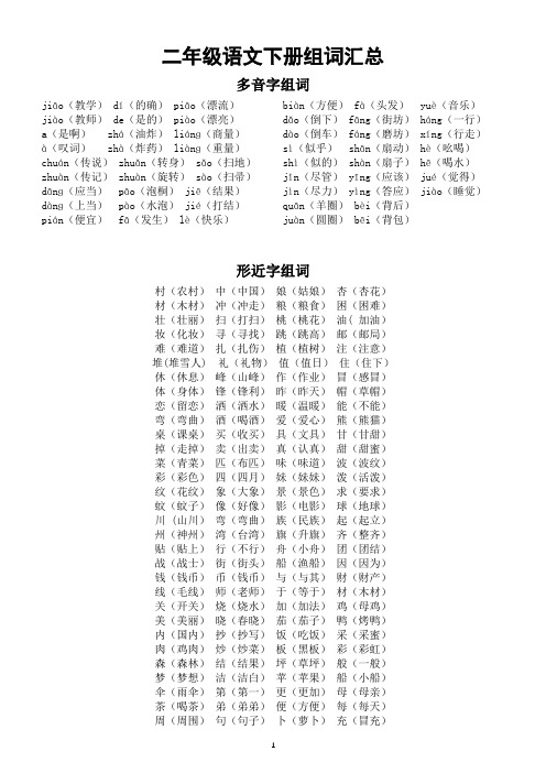 小学语文部编版二年级下册《多音字形近字》组词汇总(直接打印每生一份熟记)