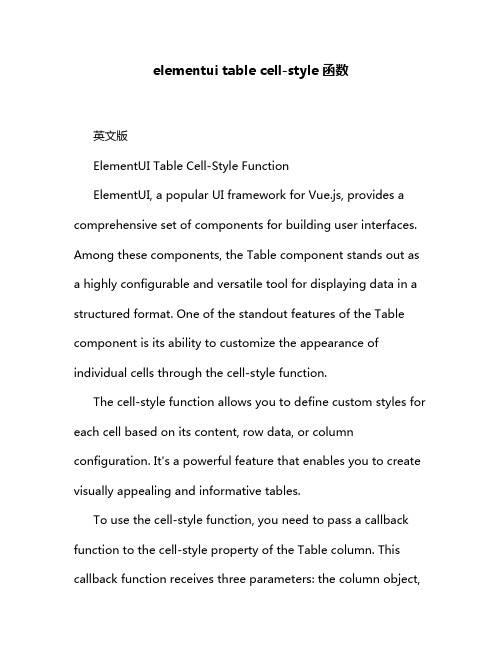 elementui table cell-style 函数