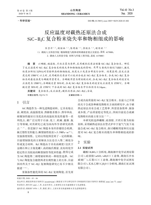 反应温度对碳热还原法合成SiC-B4C复合粉末烧失率和物相组成的影响