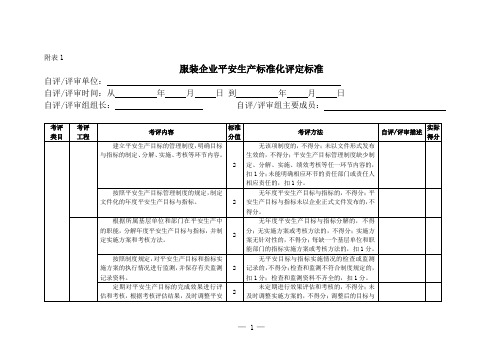 服装企业安全生产标准化评定标准