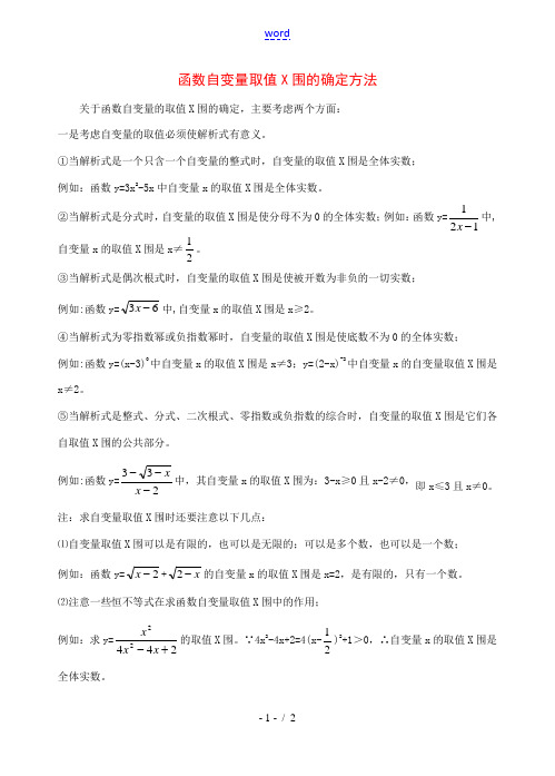 初中数学中考函数自变量取值范围的确定方法素材