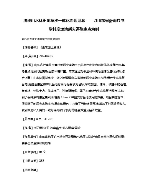 浅谈山水林田湖草沙一体化治理理念——以山东省沂南县书堂村崩塌地质灾害隐患点为例