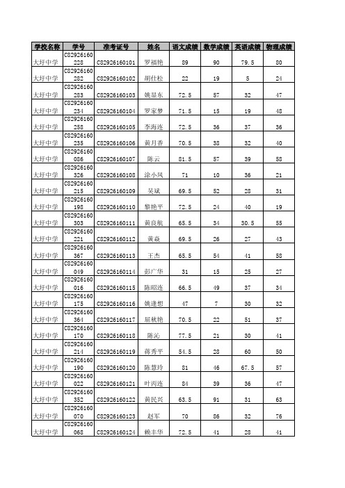 大圩中学2011上期毕业会考成绩