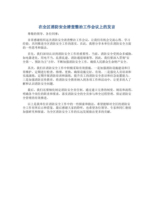 在全区消防安全清查整治工作会议上的发言