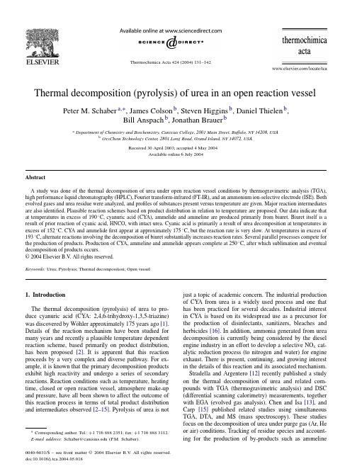 Thermal decomposition (pyrolysis) of urea in an open reaction vessel