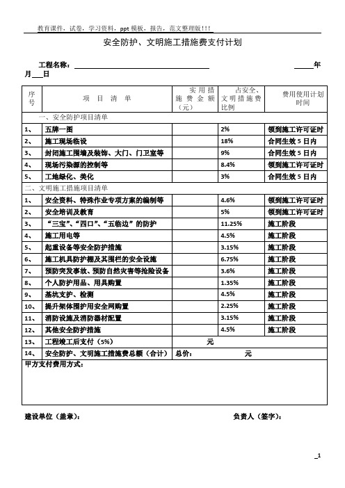 安全防护、文明施工措施费支付计划表