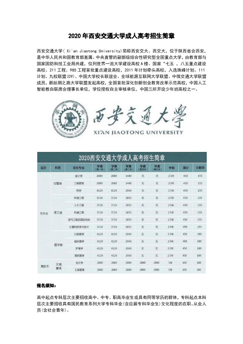 2020年西安交通大学成人高考招生简章