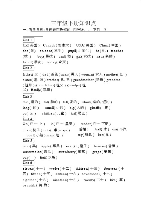 (完整版)人教版小学三年级下册英语知识点归纳.docx