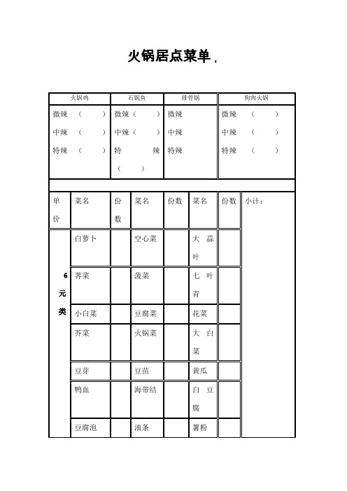 火锅点菜单模板