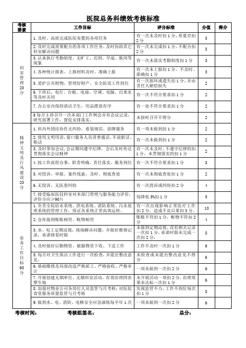 医院总务科绩效考核标准