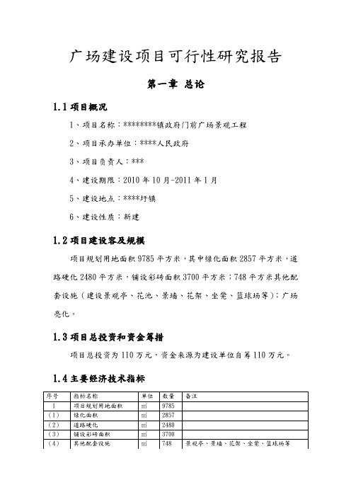 广场建设项目实施建议书