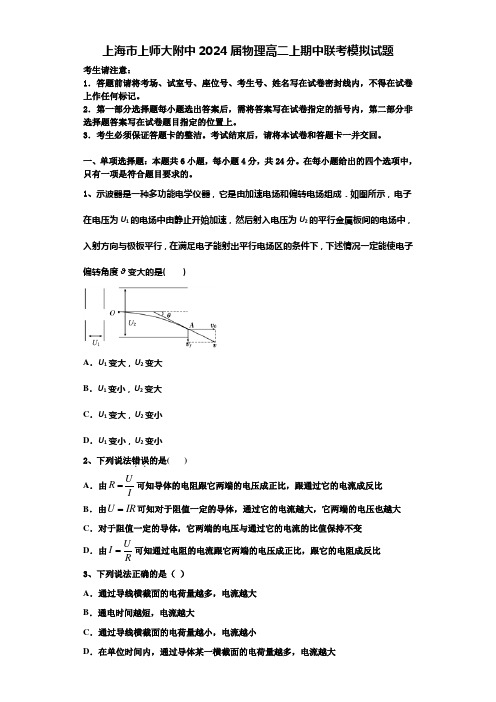 上海市上师大附中2024届物理高二上期中联考模拟试题含解析