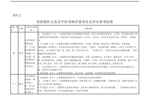 公务员平时考核评鉴项目及评分参考标准