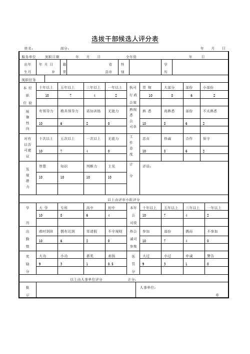 选拔干部候选人评分表