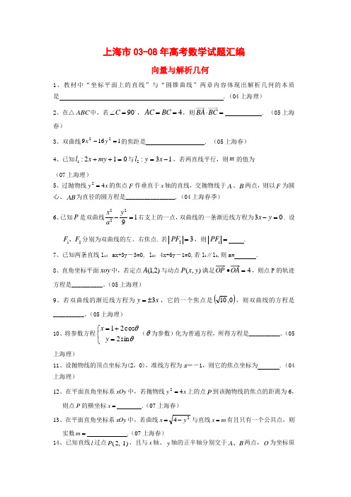 上海市历年高三数学高考试题汇编：向量与解析几何沪教版新课标