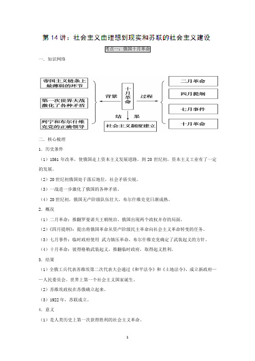 历史二轮复习学案  社会主义由理想到现实