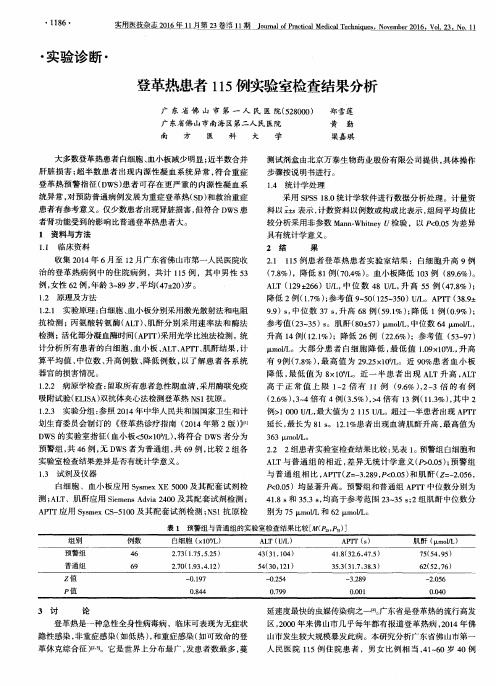 登革热患者115例实验室检查结果分析