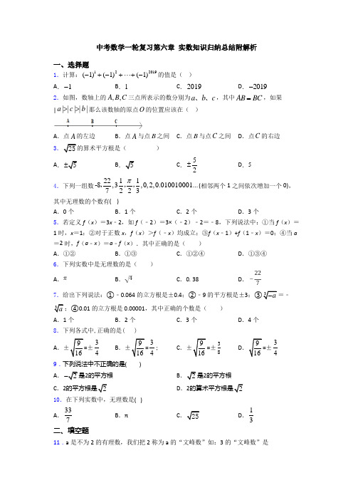 中考数学一轮复习第六章 实数知识归纳总结附解析