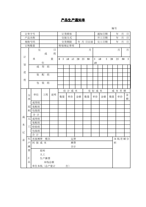 产品生产通知单