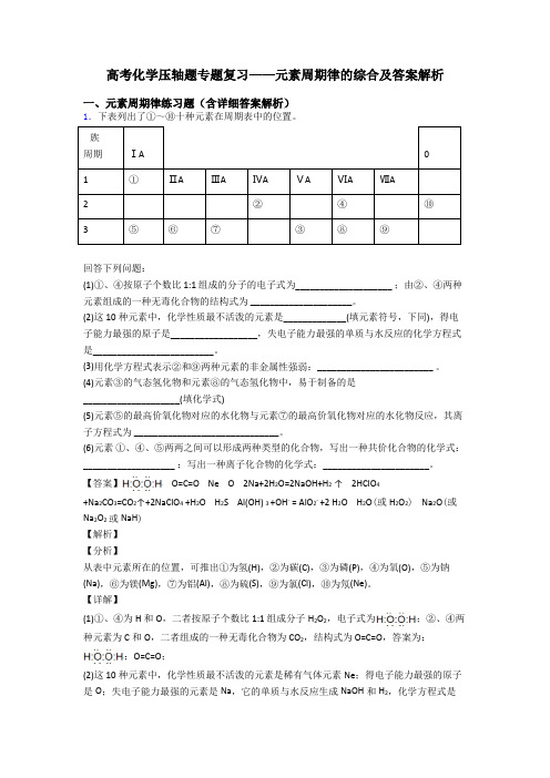 高考化学压轴题专题复习——元素周期律的综合及答案解析