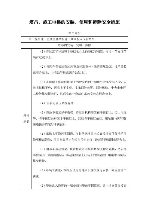 塔吊、施工电梯的安装、使用和拆除安全措施