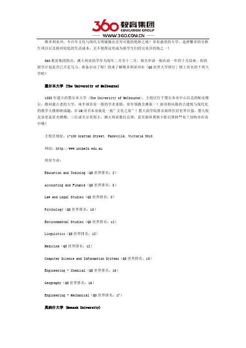 QS世界大学排行榜上有名的维州7所大学全解