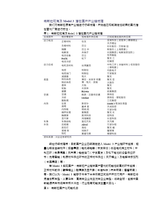 特斯拉现有及Model3潜在国产产业链梳理