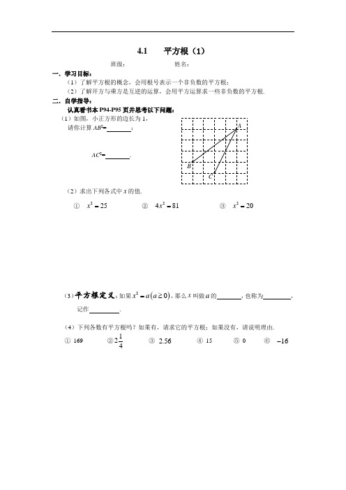 八年级数学学案20 平方根(1)