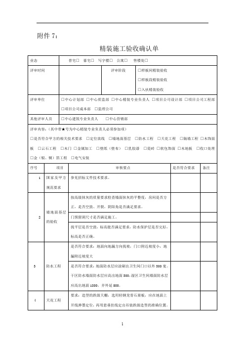 标杆房企：精装施工验收确认单