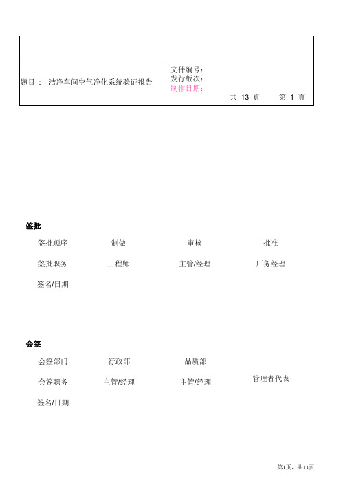 洁净车间空气净化系统验证报告