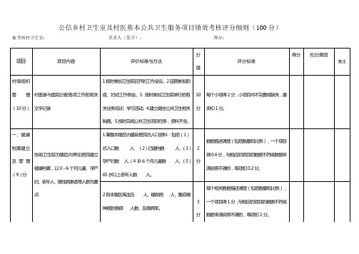 公信乡村卫生室及村医基本公共卫生服务项目绩效考核评分细则(100分)
