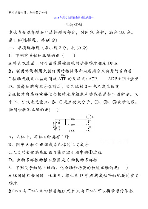 2016届高考全真模拟(一)考试生物试题 含答案