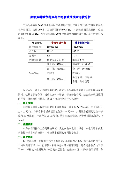 成都万科城市花园与中海名城的成本比较分析