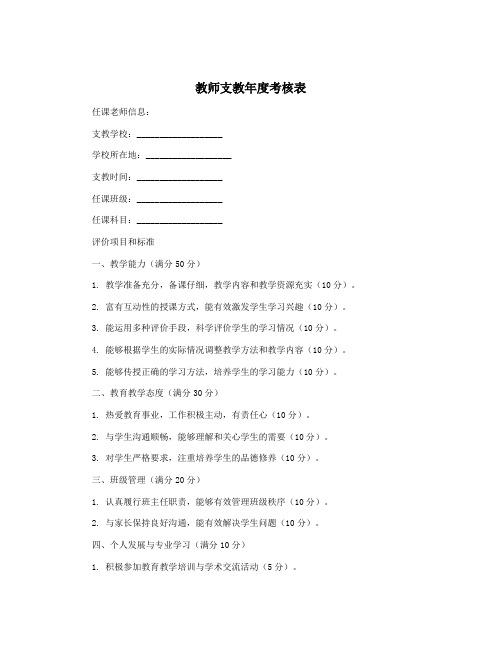 教师支教年度考核表