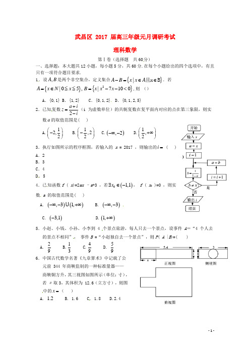 湖北省武昌区高三数学元月调考试题 理