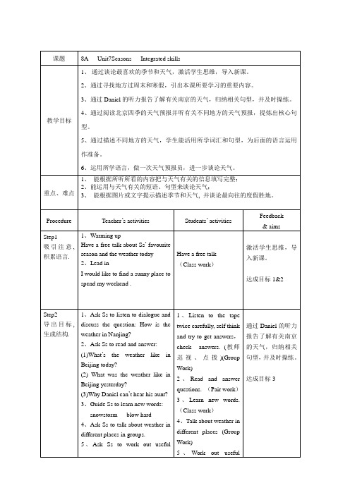 译林版英语八年级上册unit7Integrated skills教案