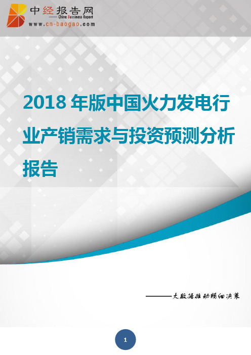 (目录)2018年版中国火力发电行业产销需求与投资预测分析报告